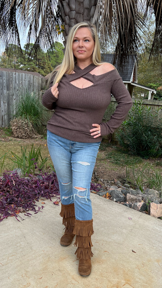 Hot Cocoa Criss Cross Sweater - The Lush Kiwi