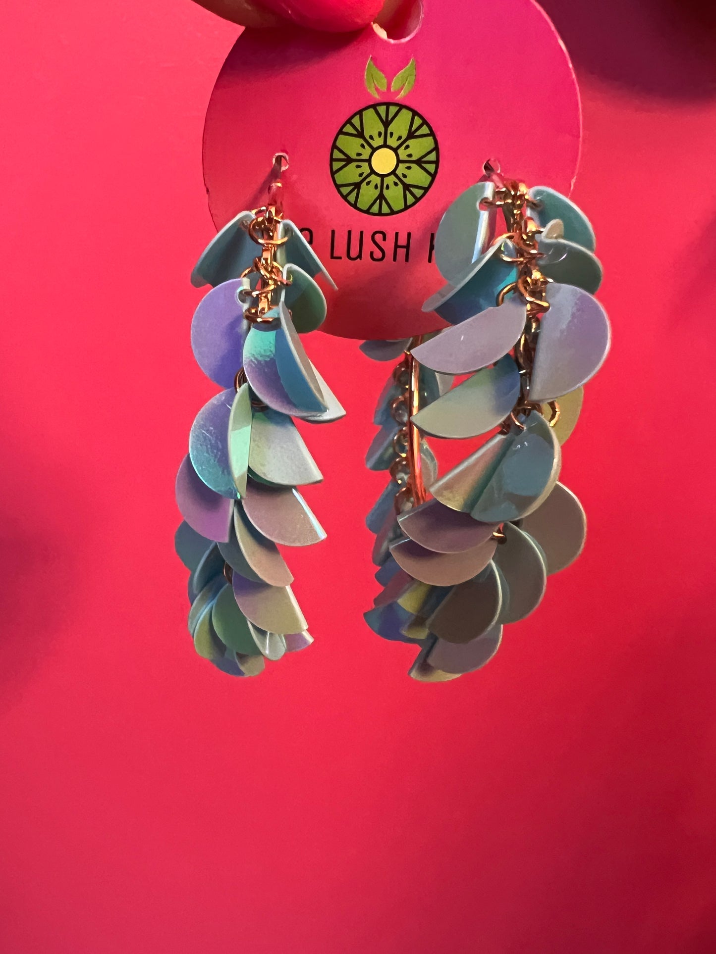 Baby Blue Sequin Metallic Hoop Earrings