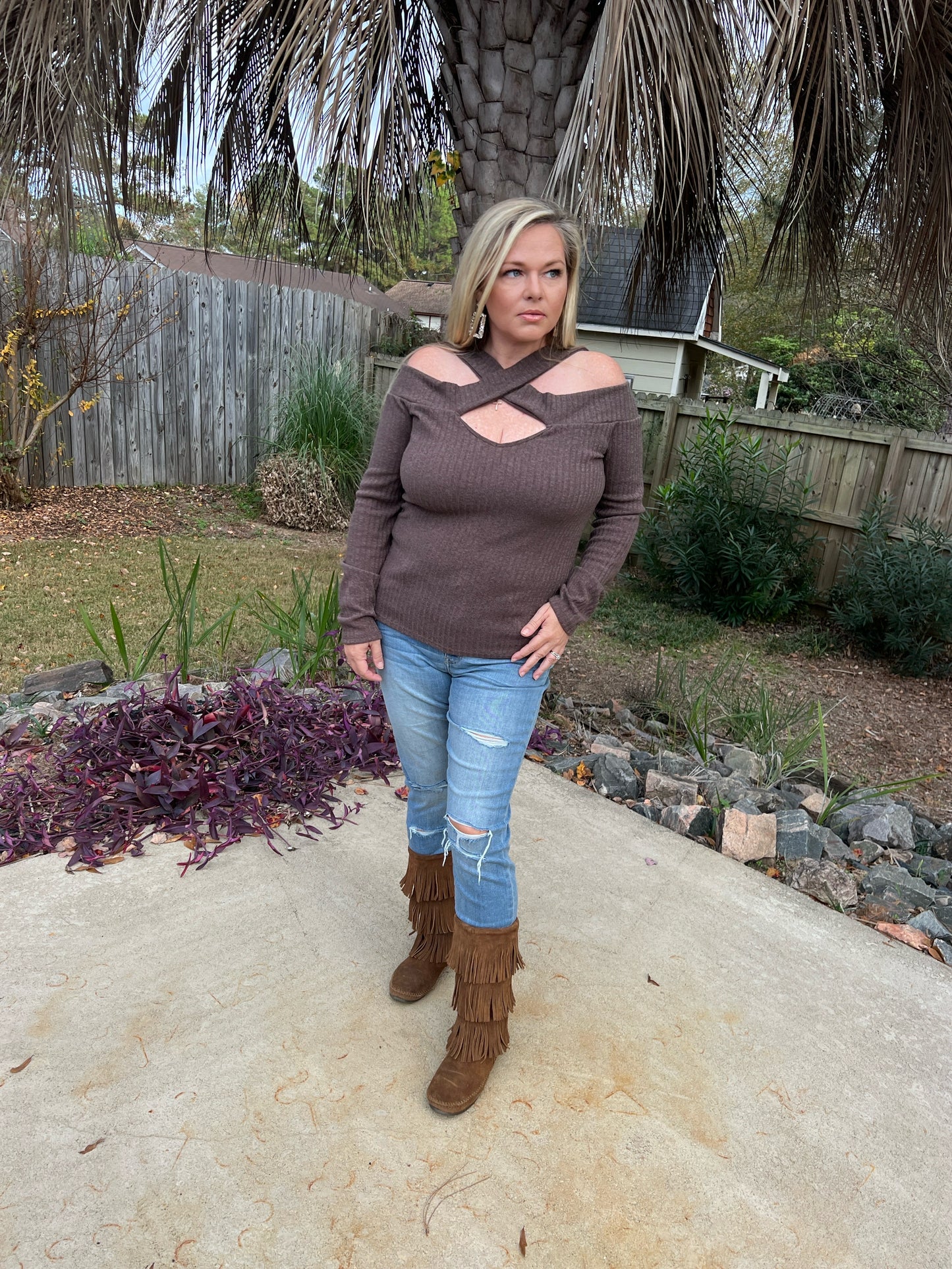 Hot Cocoa Criss Cross Sweater - The Lush Kiwi
