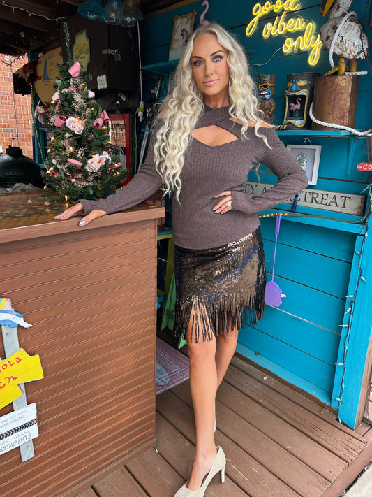 Hot Cocoa Criss Cross Sweater - The Lush Kiwi