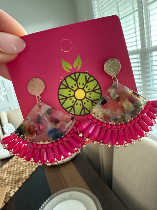 Fan Bead & Resin Earrings