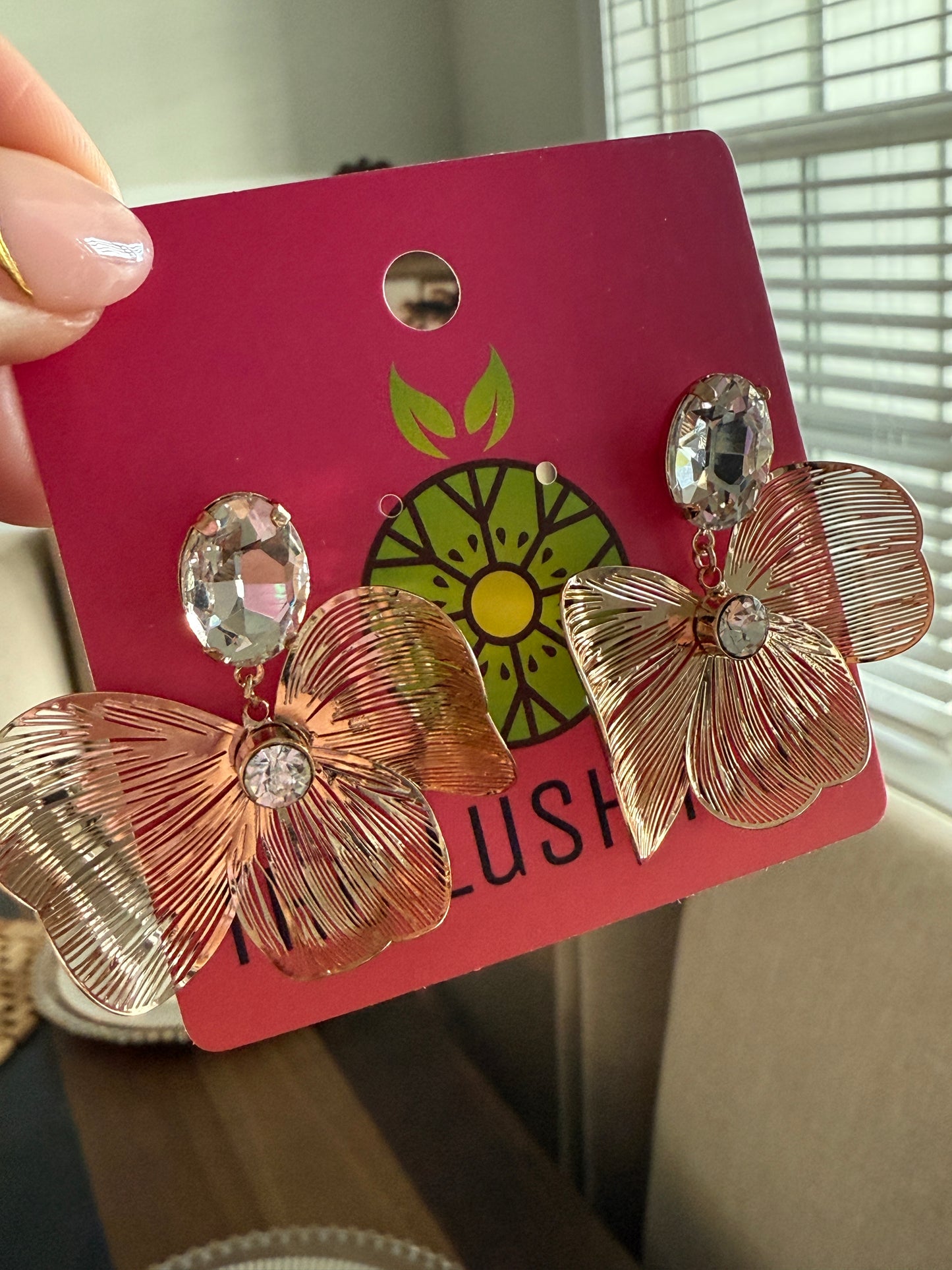 Flower & Glass Dangle Earrings