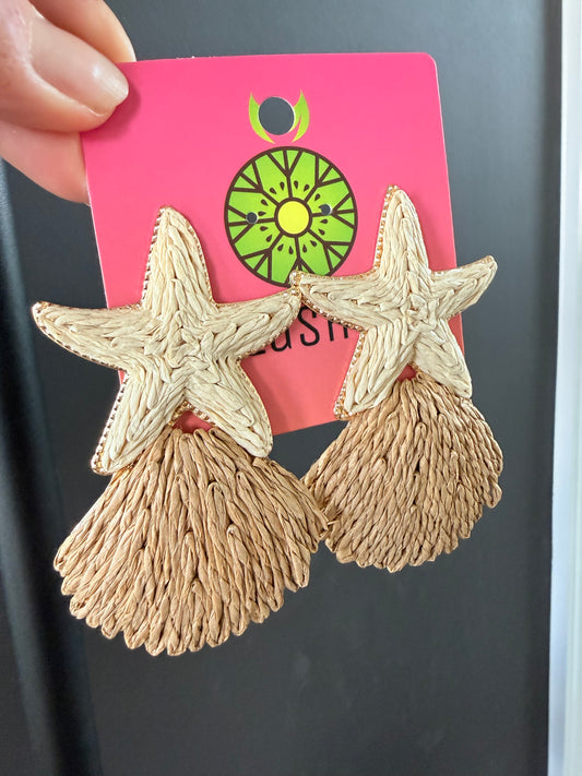 Starfish & Shell Raffia Earrings