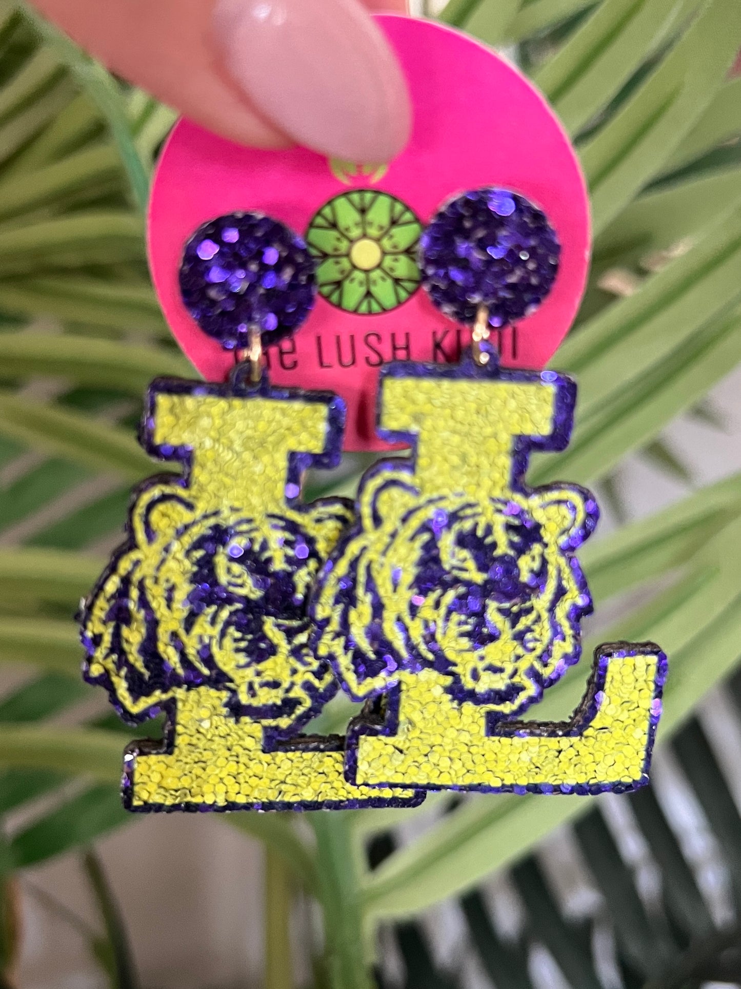 LSU Glitter Earrings - The Lush Kiwi