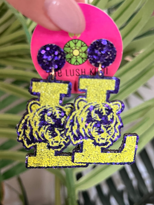 LSU Glitter Earrings - The Lush Kiwi
