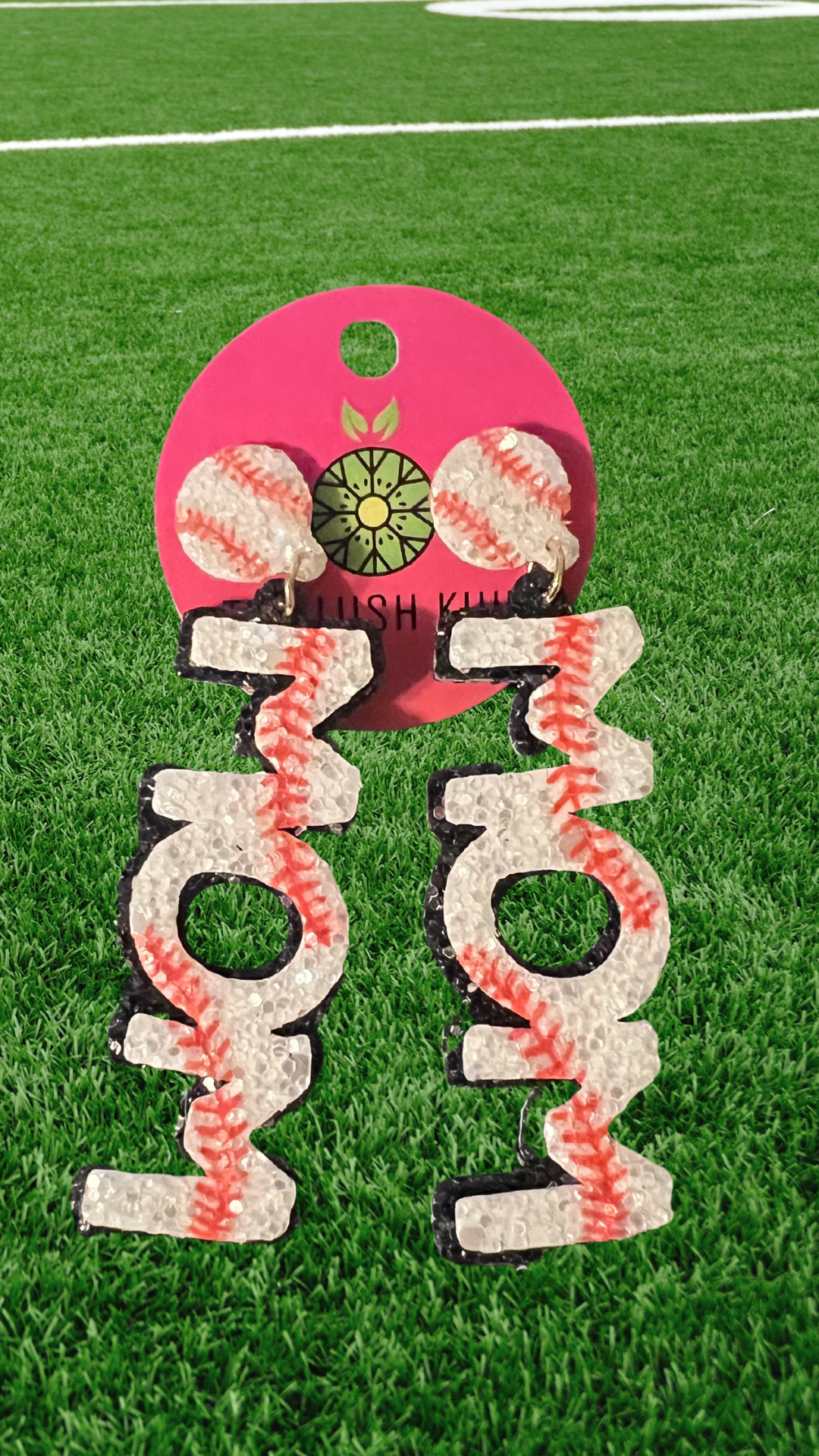 Mom Glitter Baseball Earrings - The Lush Kiwi