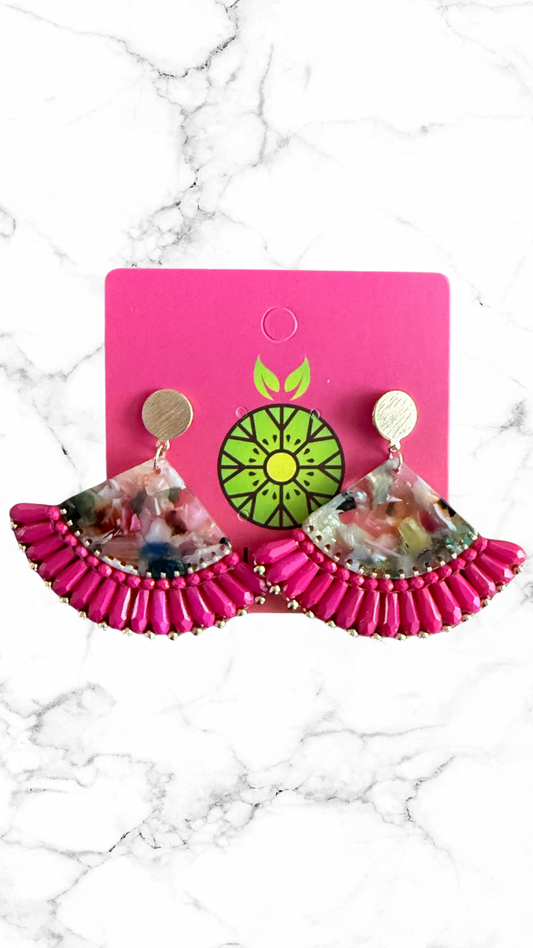 Fan Bead & Resin Earrings