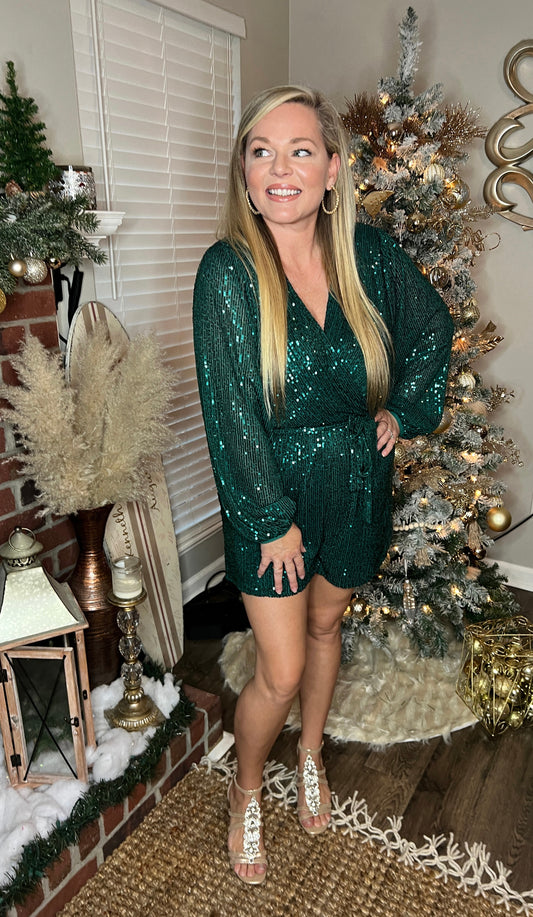 Emerald Dazzle Sequin Romper - The Lush Kiwi