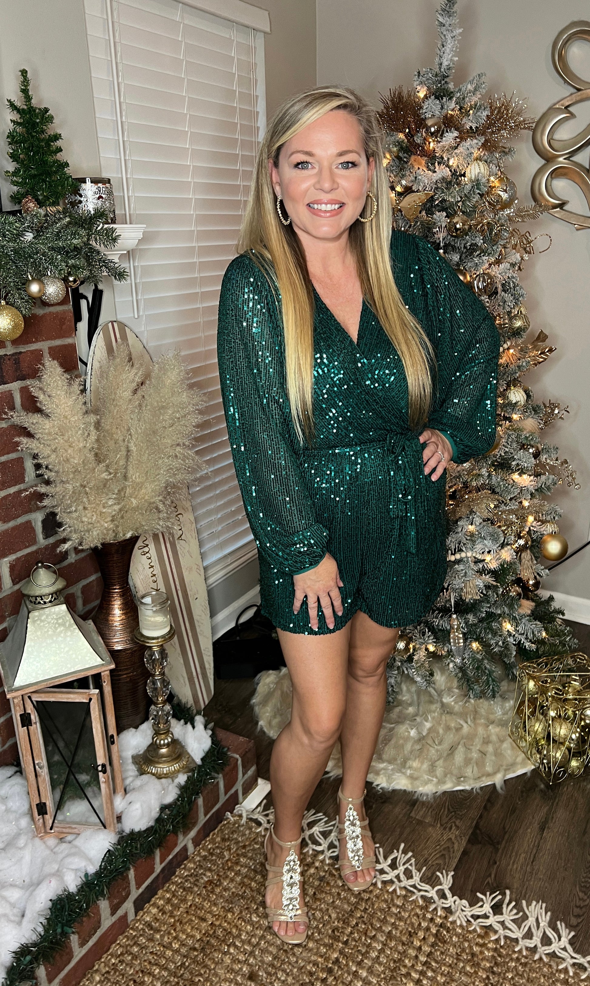 Emerald Dazzle Sequin Romper - The Lush Kiwi