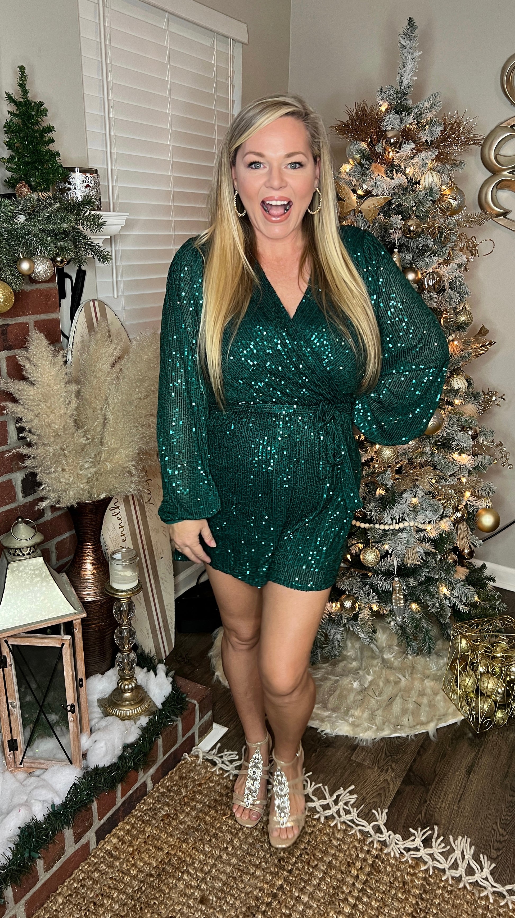 Emerald Dazzle Sequin Romper - The Lush Kiwi