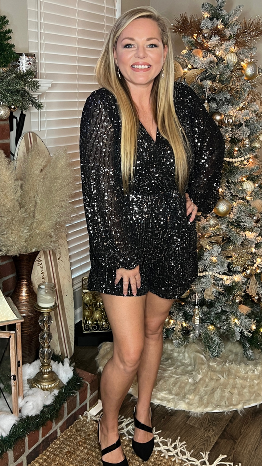 Black Razzle Sequin Romper - The Lush Kiwi