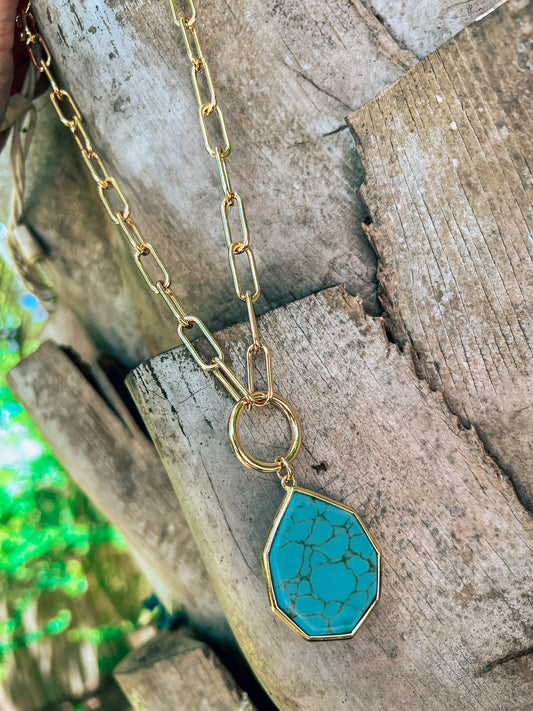 Block Chain Turquoise Pendant Necklace - The Lush Kiwi