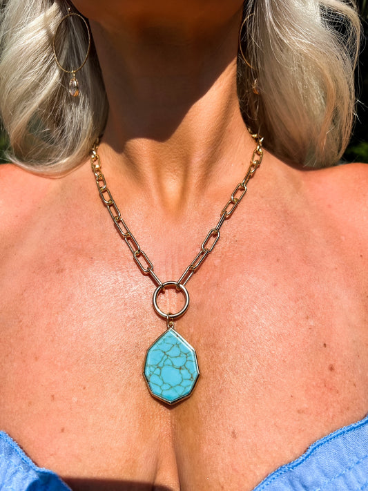 Block Chain Turquoise Pendant Necklace - The Lush Kiwi