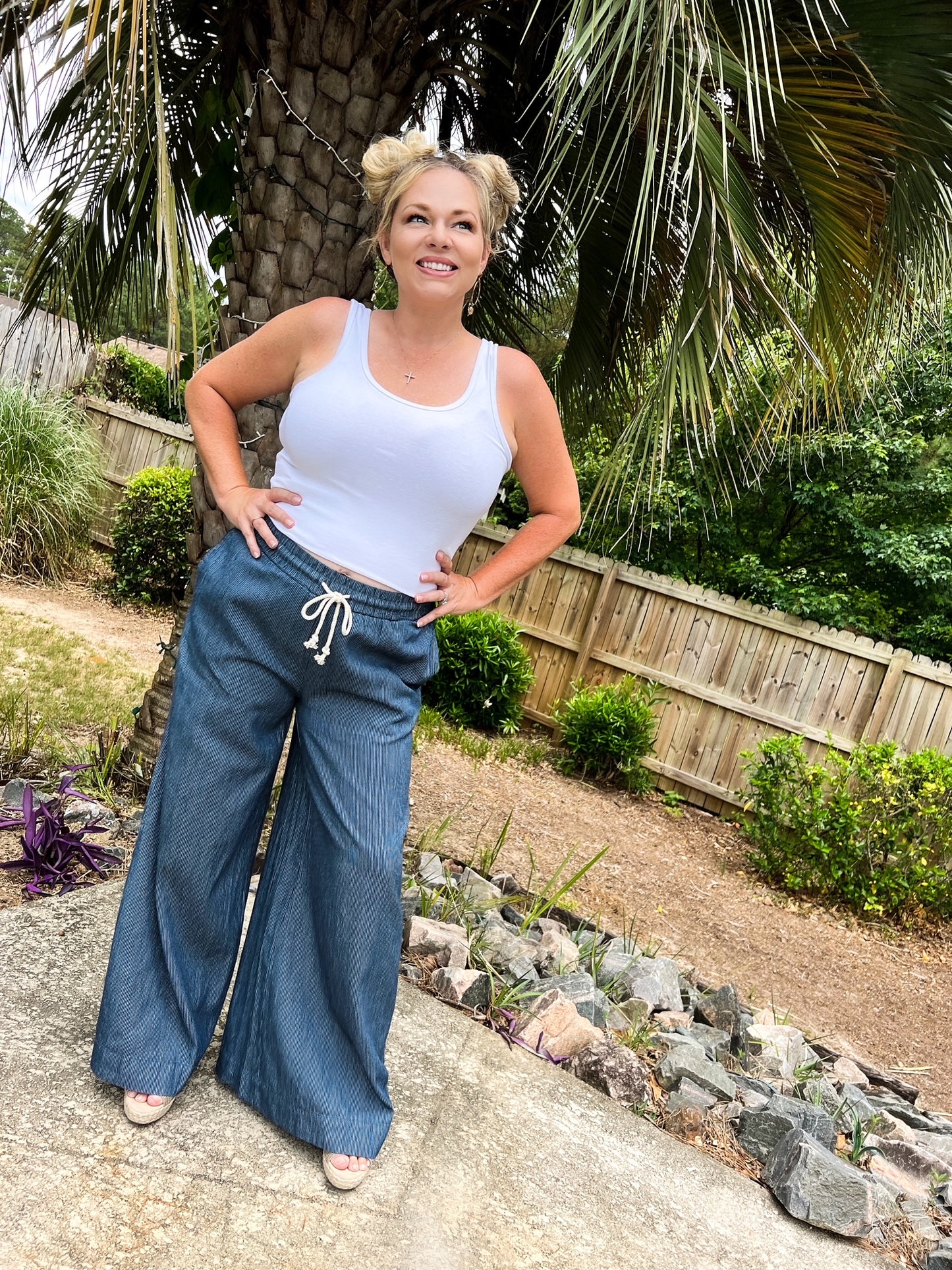 Pinstriped Denim Flared Pants - The Lush Kiwi