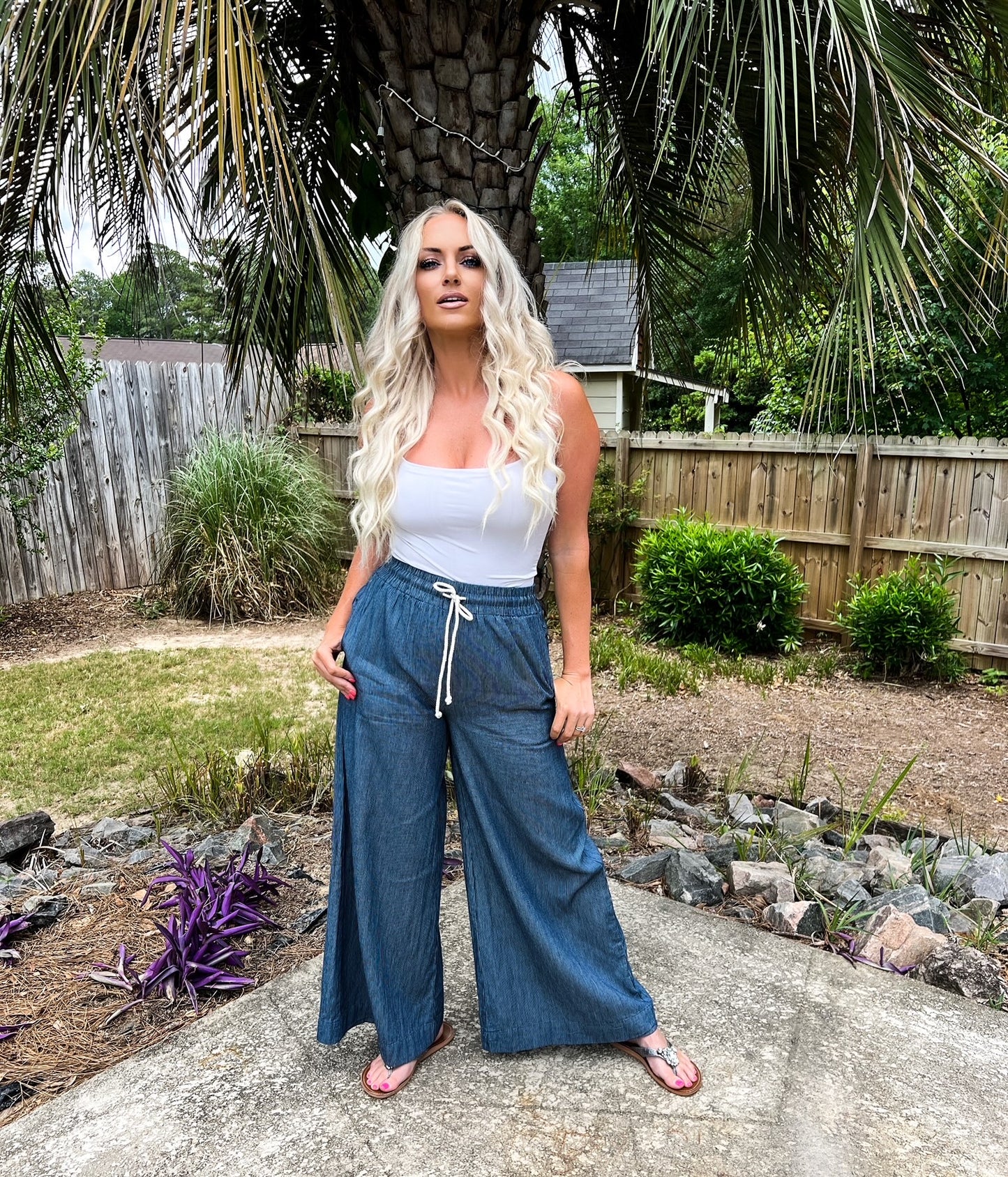 Pinstriped Denim Flared Pants - The Lush Kiwi