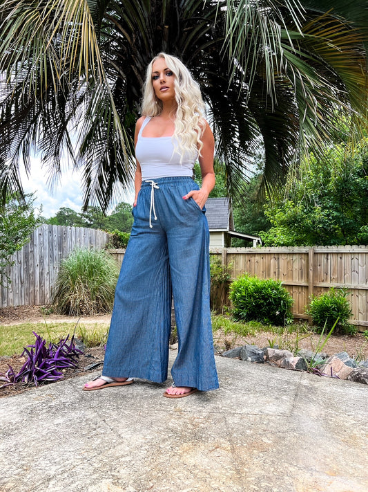 Pinstriped Denim Flared Pants - The Lush Kiwi