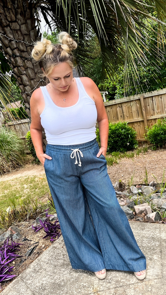 Pinstriped Denim Flared Pants - The Lush Kiwi