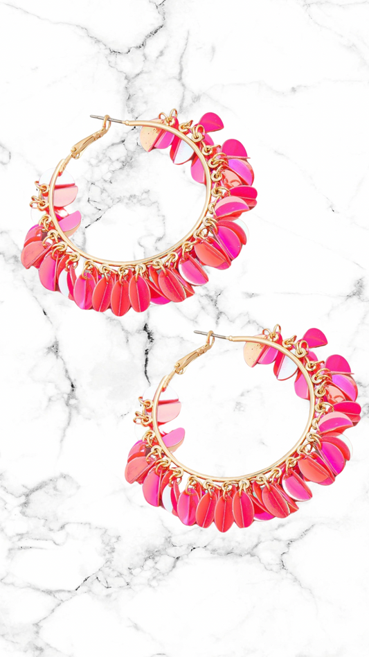 Fuchsia Metallic Hoop Earrings