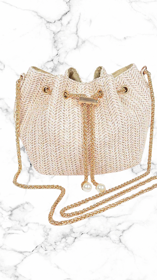 Faux Straw Bucket Crossbody Bag - The Lush Kiwi