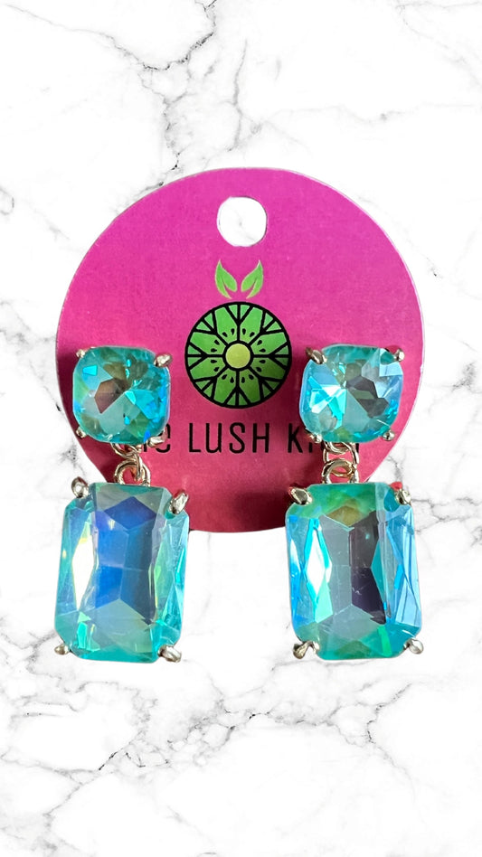 Aqua Rectangle Link Earrings - The Lush Kiwi