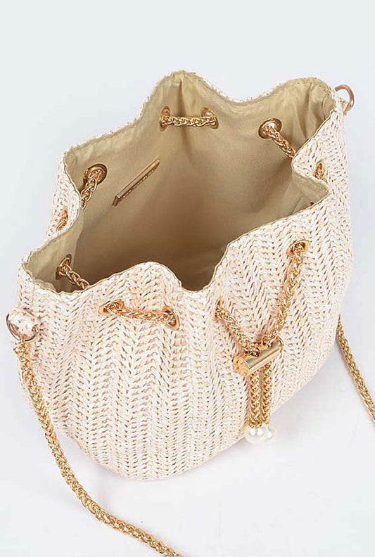 Faux Straw Bucket Crossbody Bag - The Lush Kiwi