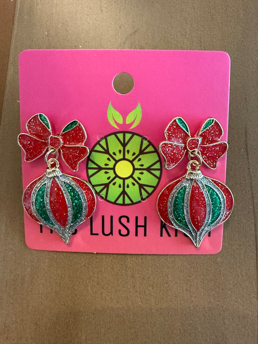 Christmas Ornament & Bow Glitter Earrings