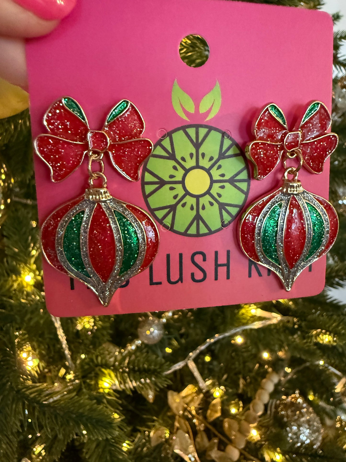 Christmas Ornament & Bow Glitter Earrings