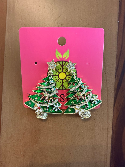 Christmas Tree Jeweled Earrings