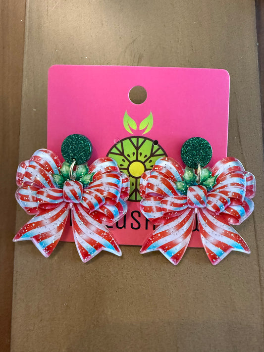 Candy Cane Bow Earrings