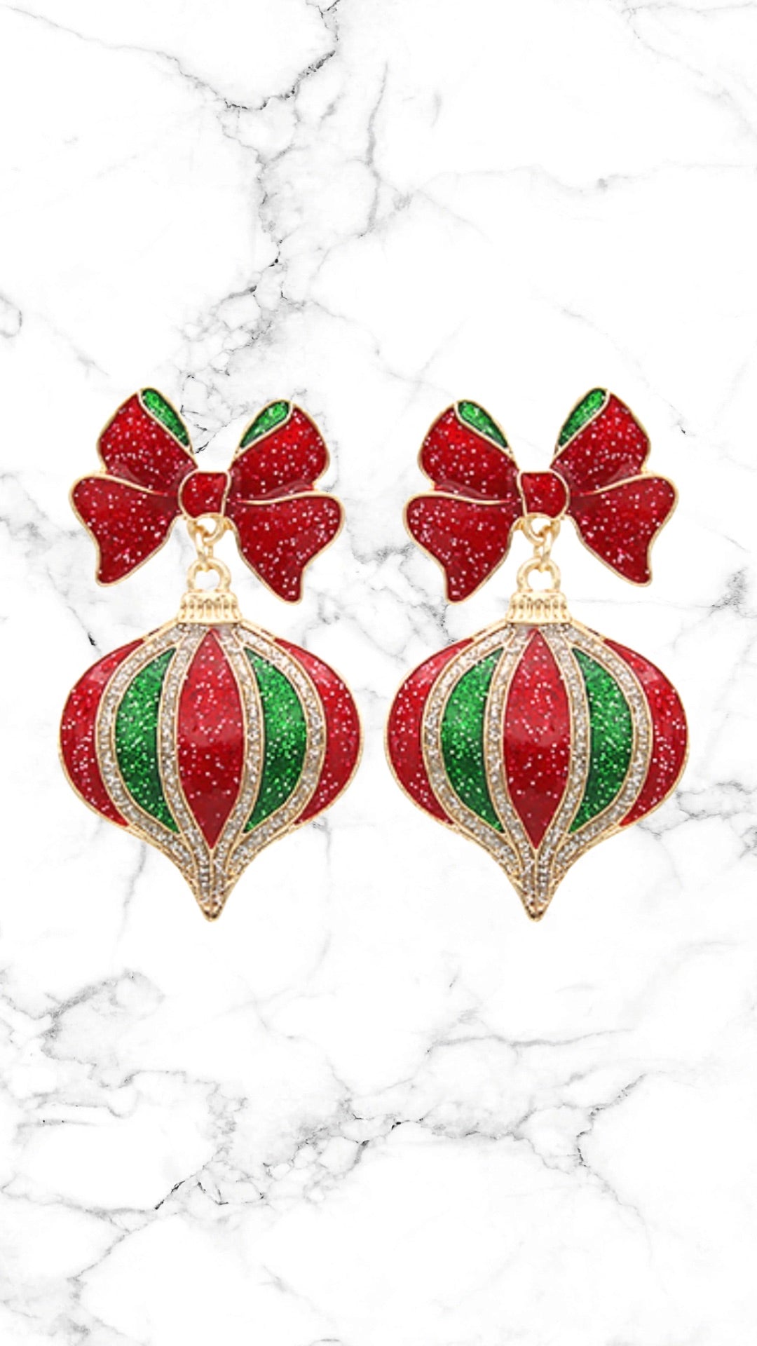 Christmas Ornament & Bow Glitter Earrings