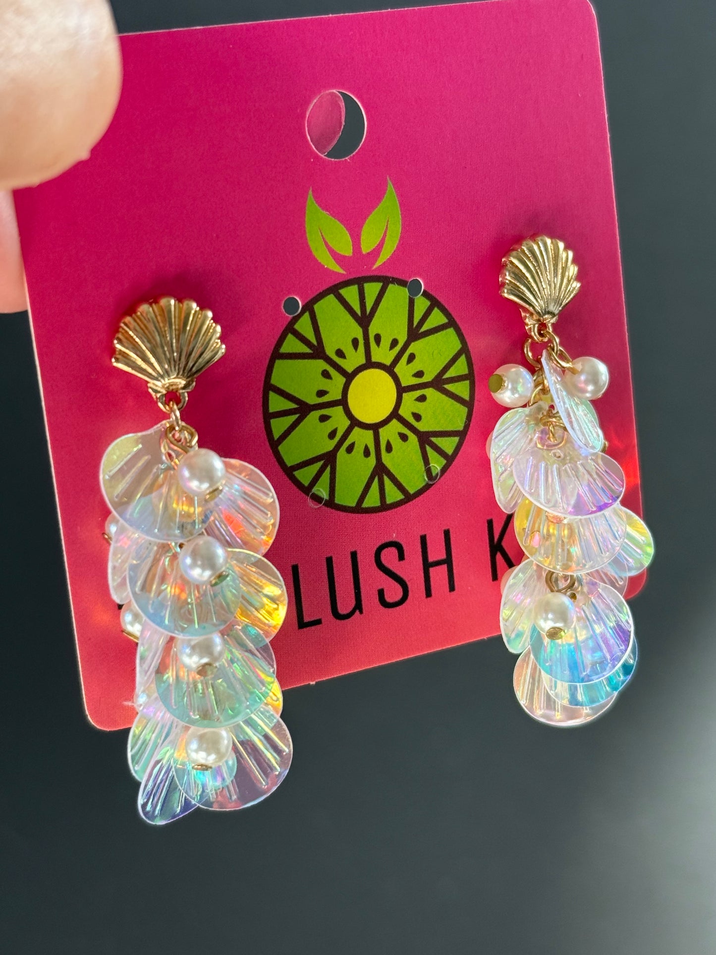 Seashell Sequin & Pearl Earrings