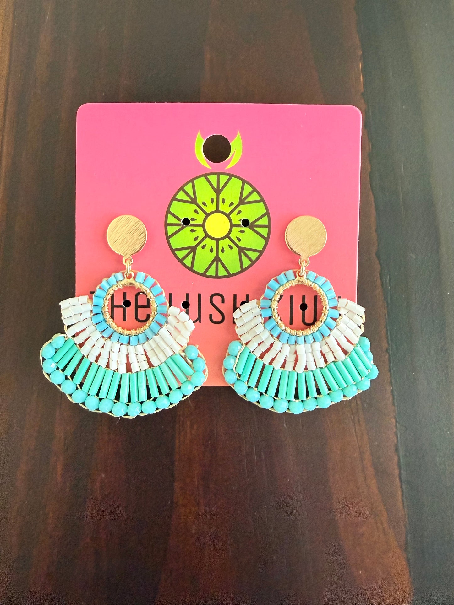 Turquoise Beaded Fan Earrings
