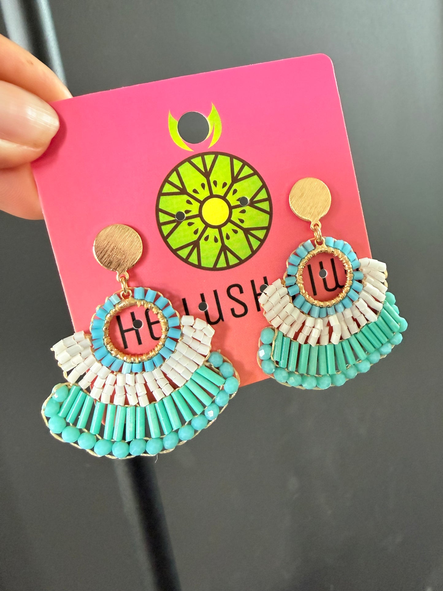 Turquoise Beaded Fan Earrings