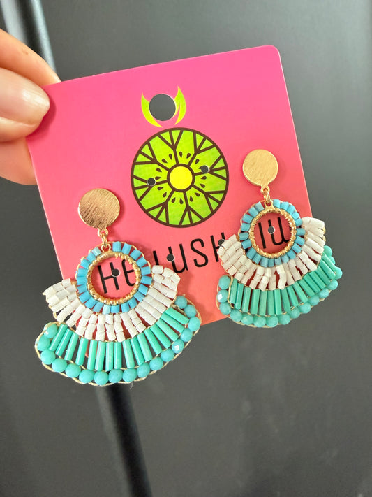 Turquoise Beaded Fan Earrings