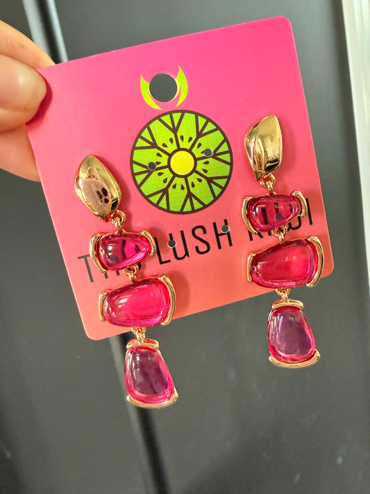 Hot Pink Geometric Drop Earrings