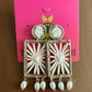 Rectangle & Pearl Raffia Earrings