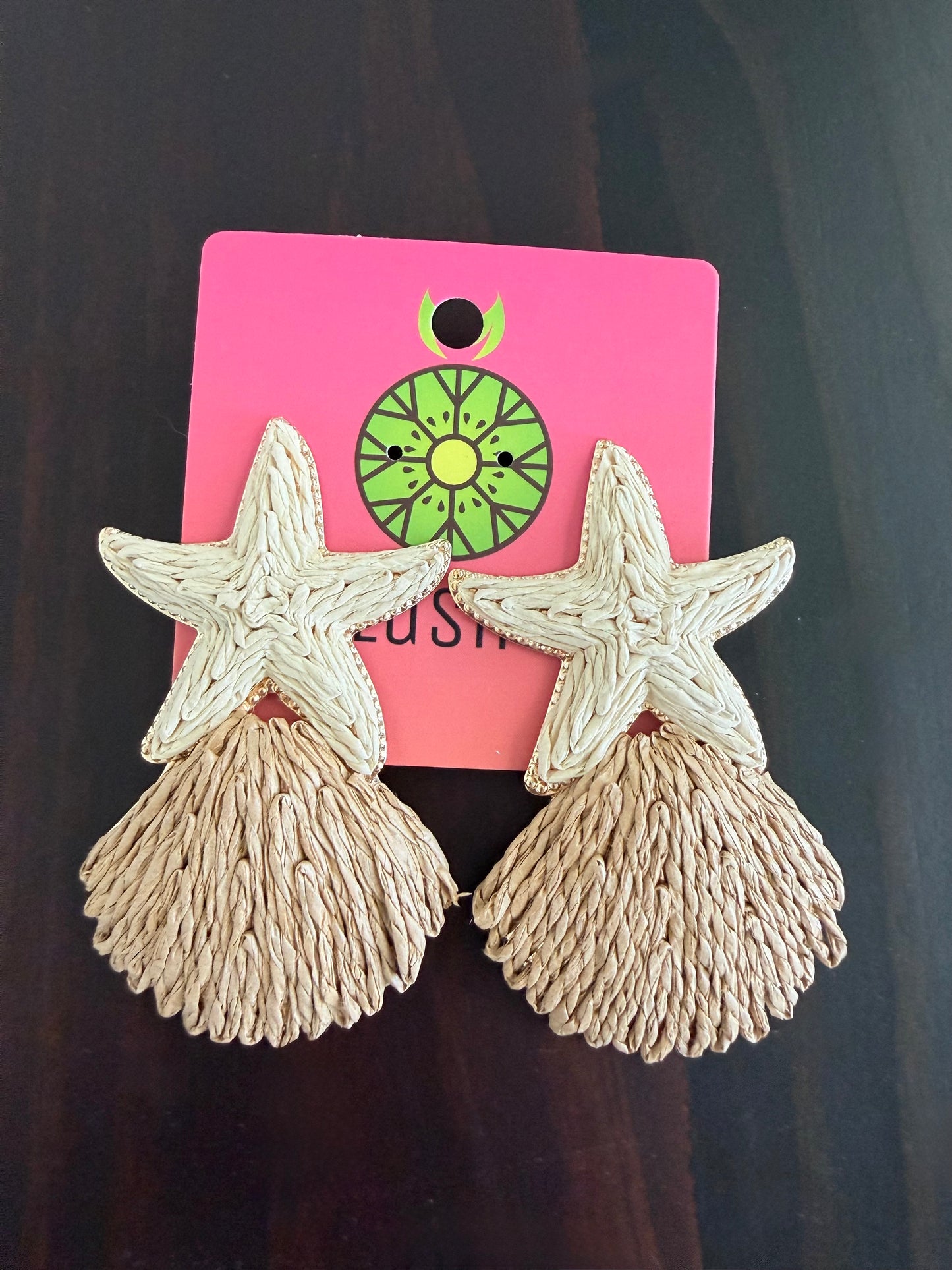 Starfish & Shell Raffia Earrings