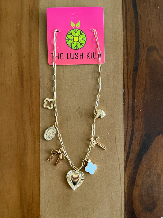 Heart & Clover 7 Charm Necklace