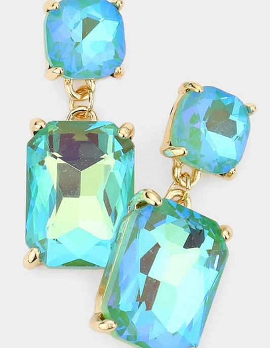 Aqua Rectangle Link Earrings - The Lush Kiwi