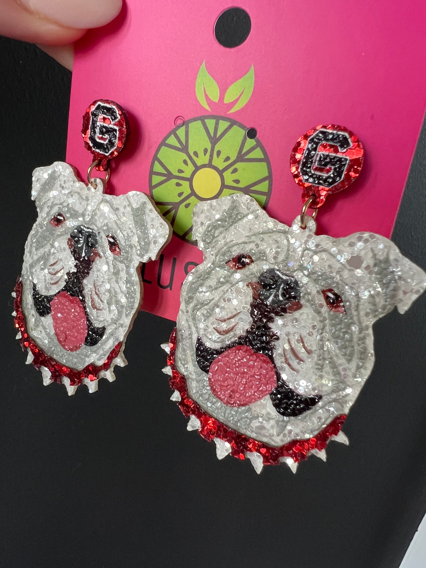 UGA White Glitter Earrings