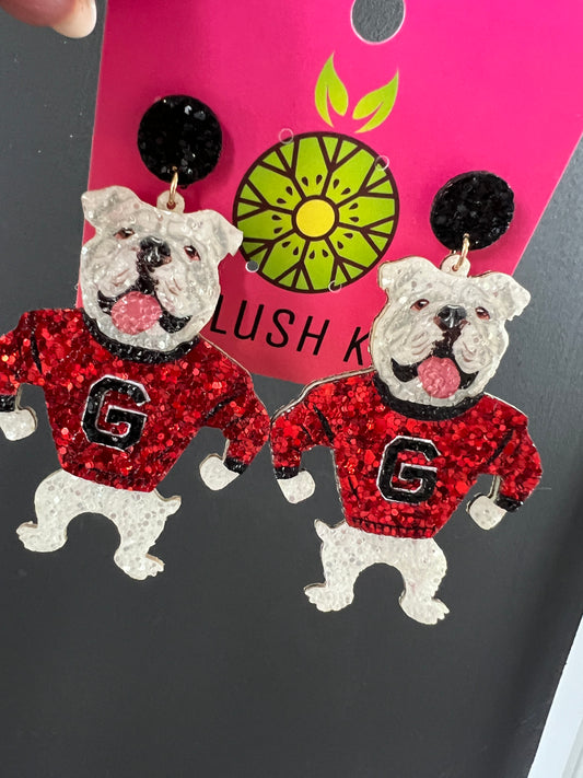 Standing Bulldog Glitter Earrings