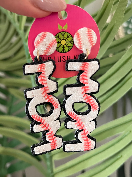 Mom Glitter Baseball Earrings - The Lush Kiwi