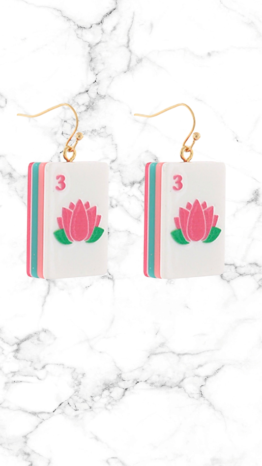 Mahjong Pink 3 Lotus Earrings