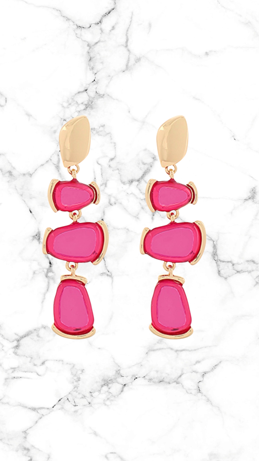 Hot Pink Geometric Drop Earrings