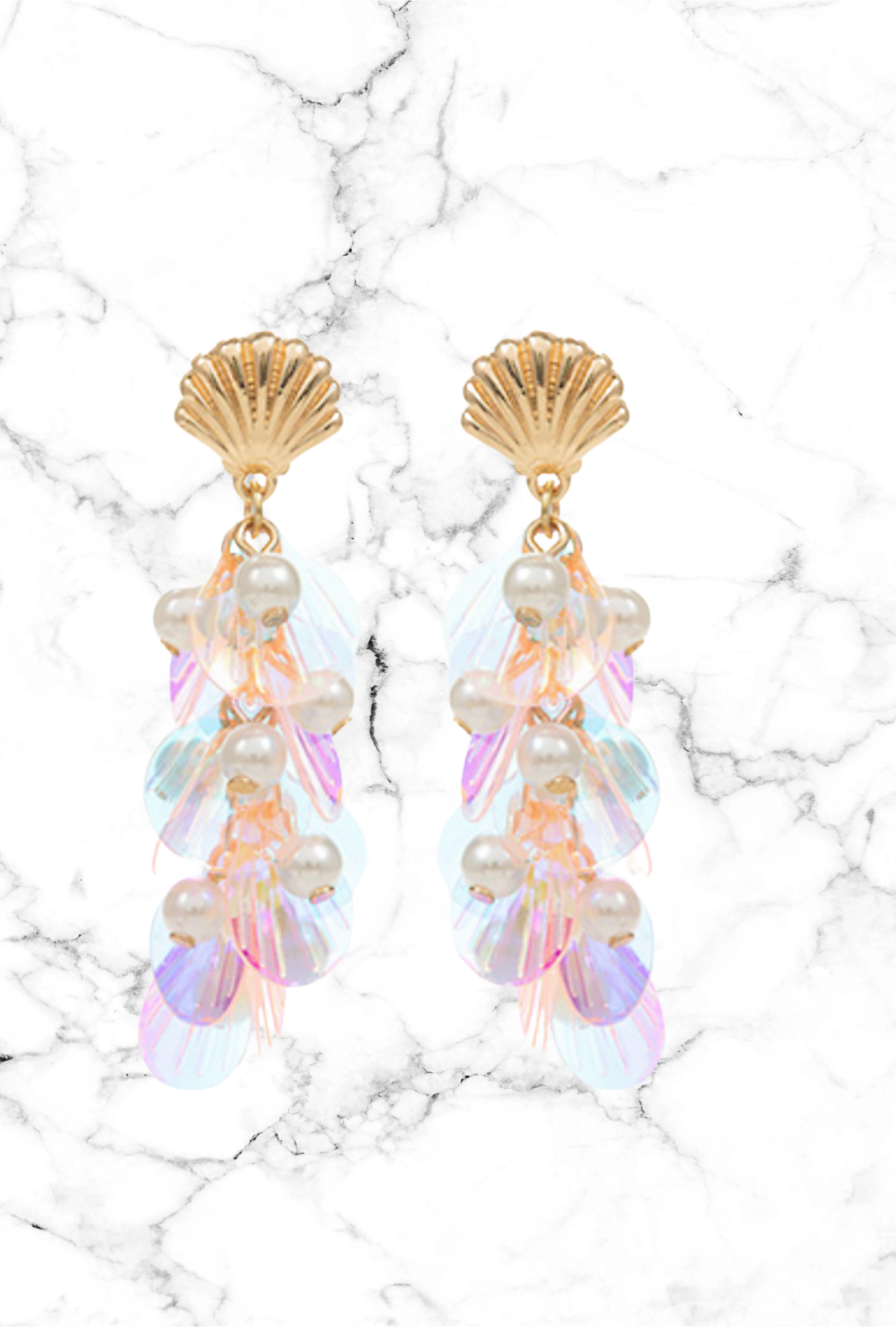 Seashell Sequin & Pearl Earrings
