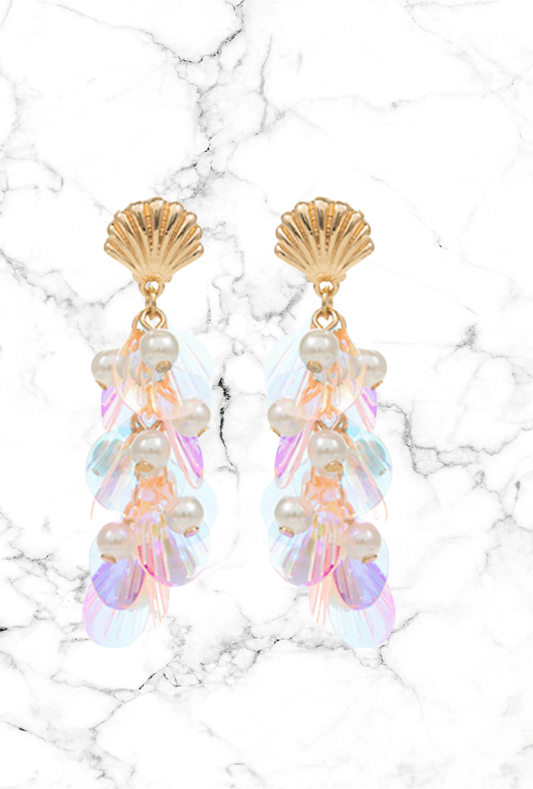 Seashell Sequin & Pearl Earrings