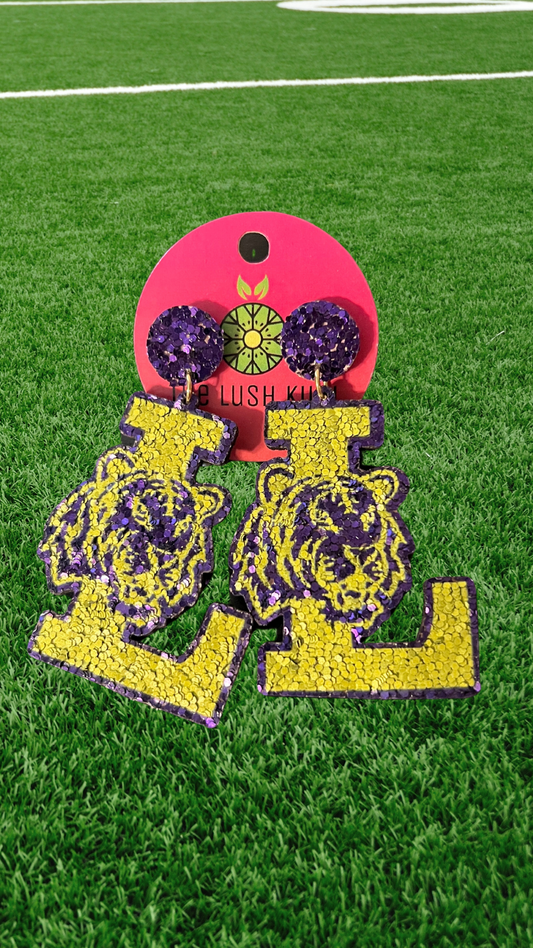 LSU Glitter Earrings - The Lush Kiwi