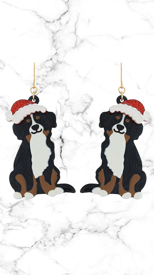 Santa Bernese Mountain Dog Earrings