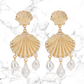 Golden Seashell Pearl Earrings