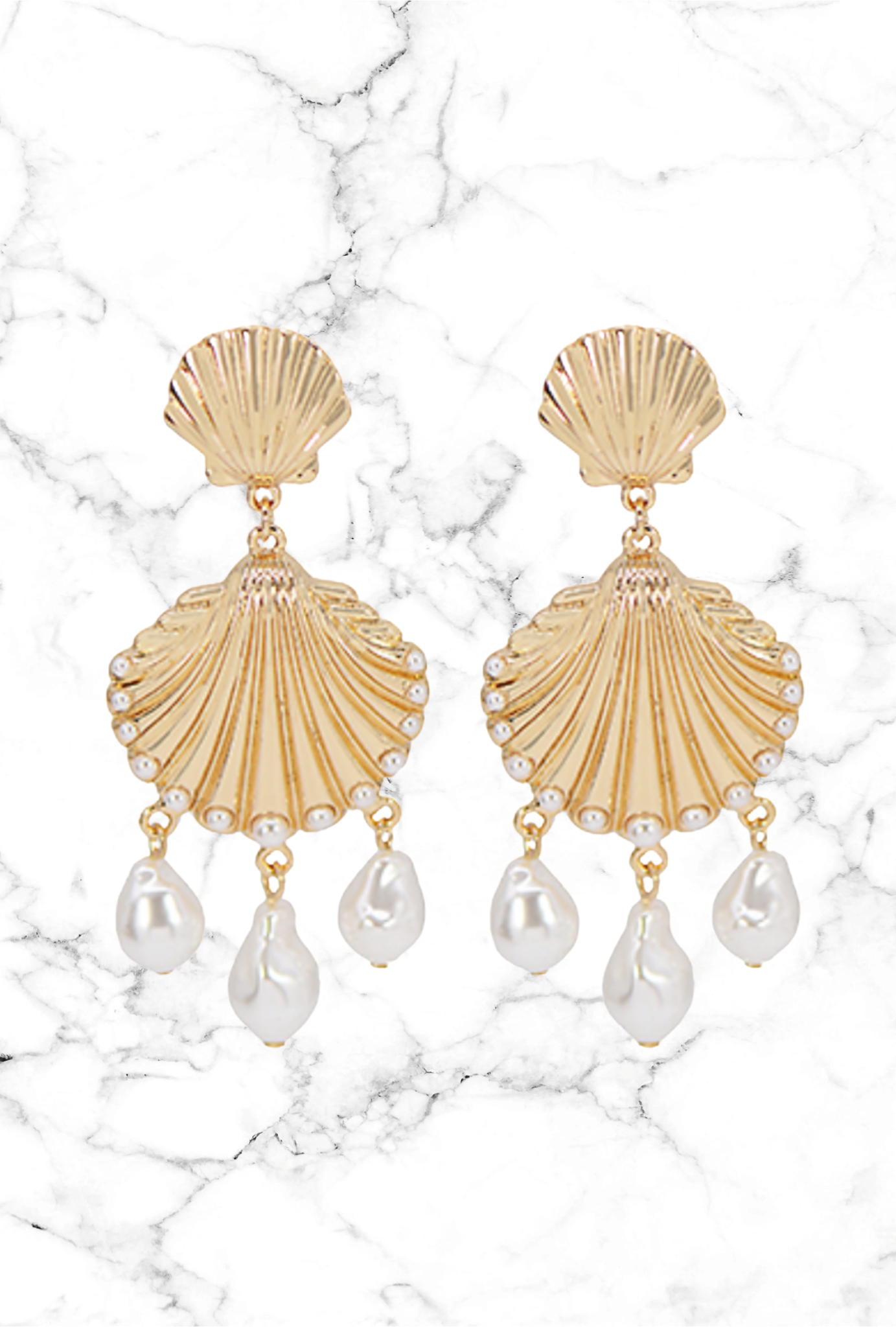 Golden Seashell Pearl Earrings